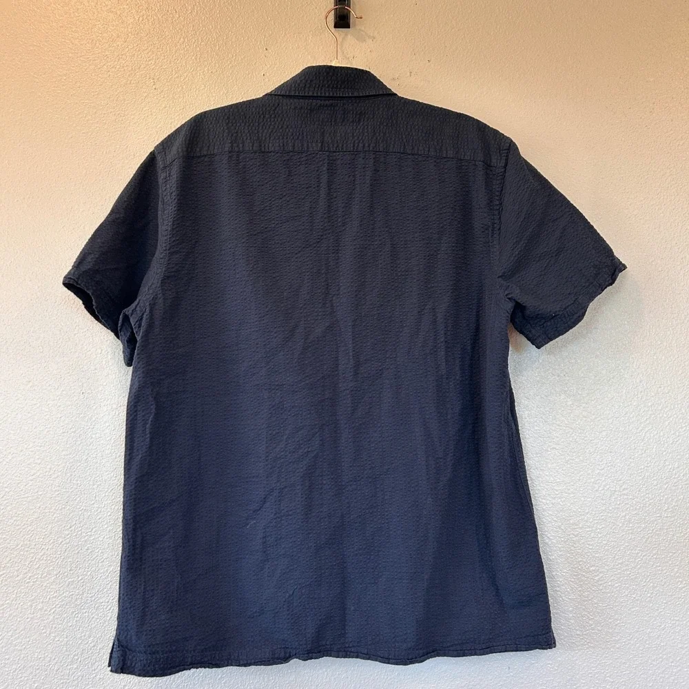 Banana Republic Mens Navy Blue Seersucker Short Sleeve Button Down Shirt Slim L